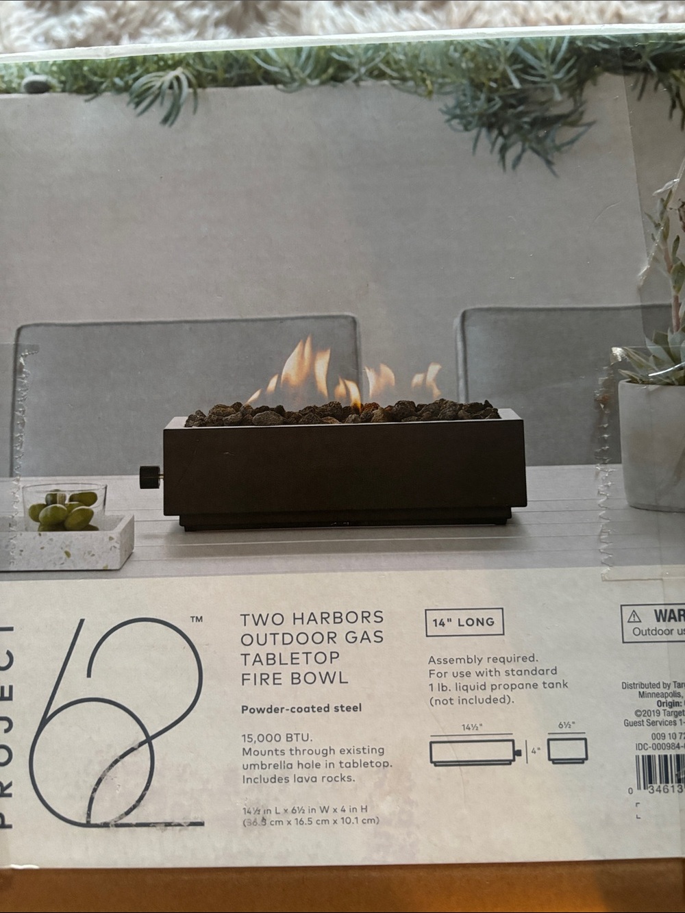 Project 62 Black Rectangular Tabletop Gas Fire Pit